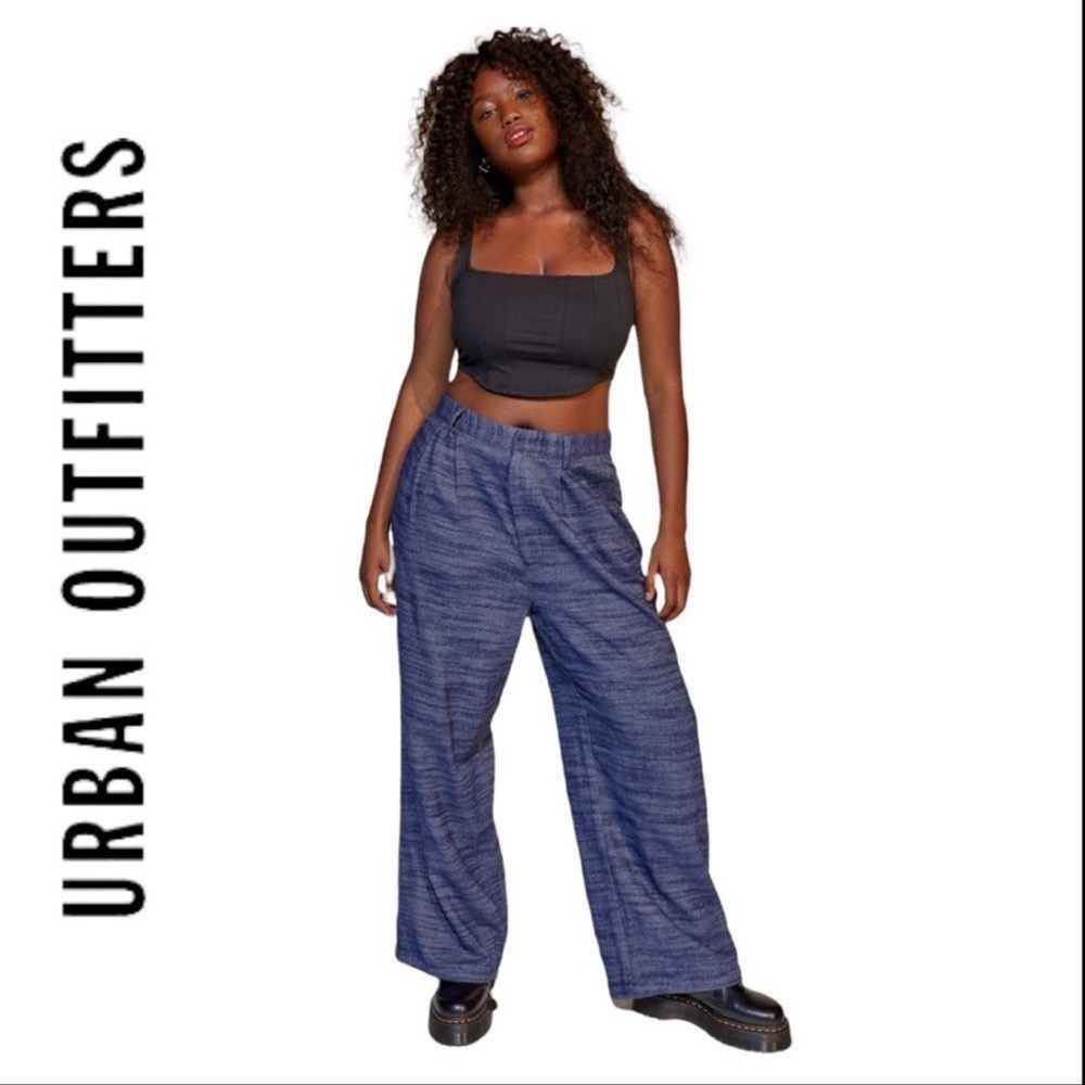 Urban Outfitters ELLIOTT Blue Herringbone Wide Leg Pants. Size Small/Medium